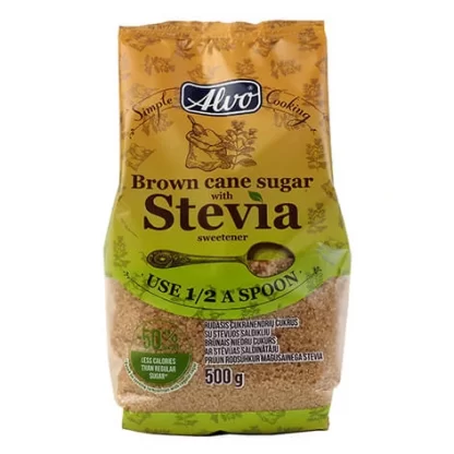 Rudasis cukranendrių cukrus ALVO su stevijomis, 500 g